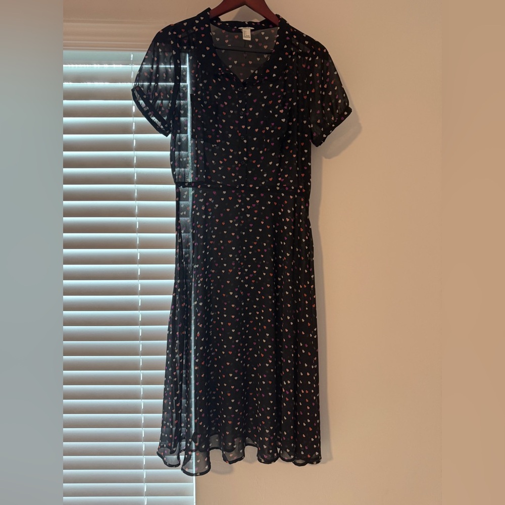 Black sheer dress with multi-colored hearts